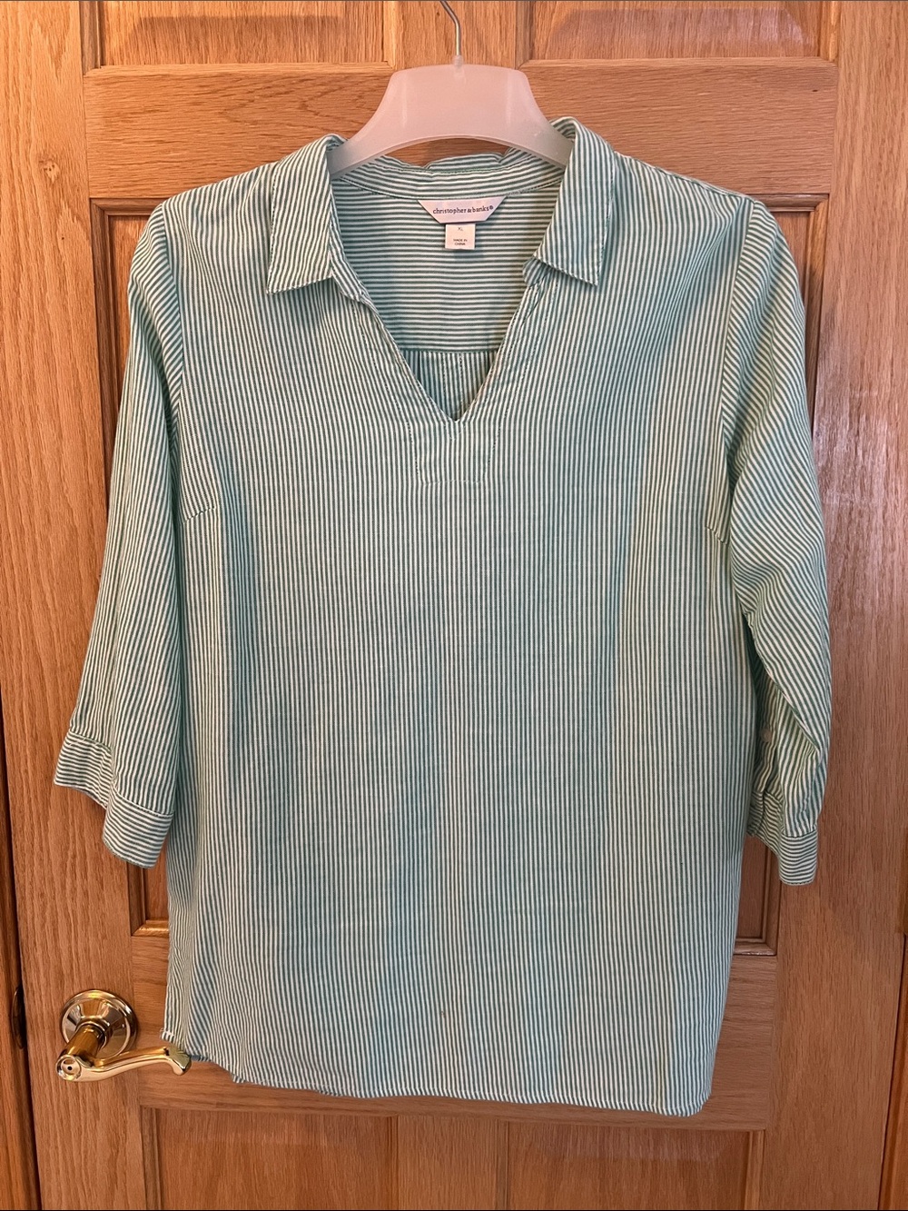 Christopher & Banks Green Striped Shirt 3/4 Sleeves XL